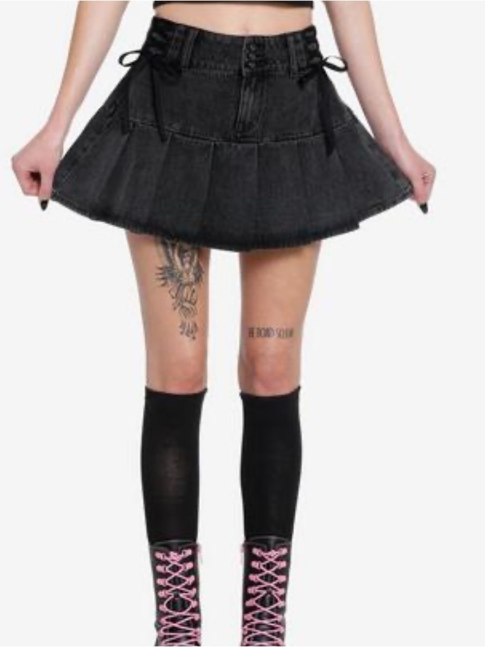 Social Collision Hot Topic Pleated Tie Side Punk Denim Schoolgirl Mini Skirt L
